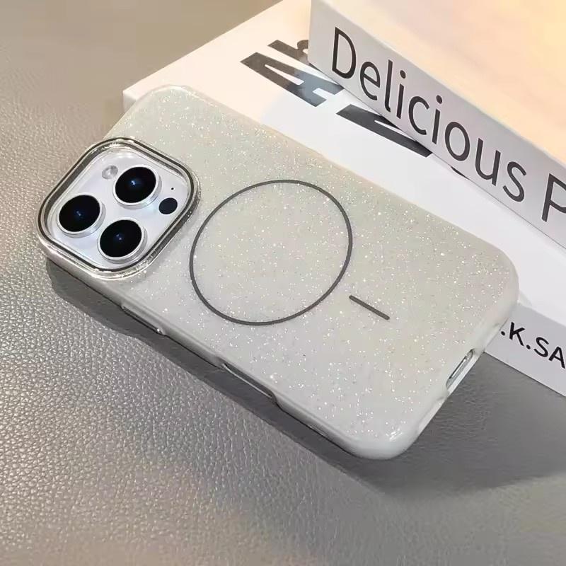 Luxury Glitter Bling For Magsafe Magnetic Case For iPhone 16 13 15 14 11 12 Pro Max Wireless Charge Silicone Shockproof Cover