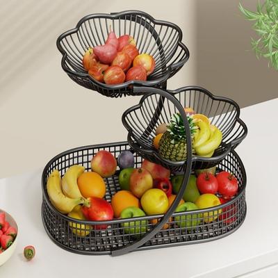 Hollow-Out Tiered Fruit Basket Metal Snack Display Rack  Counter Dining Table