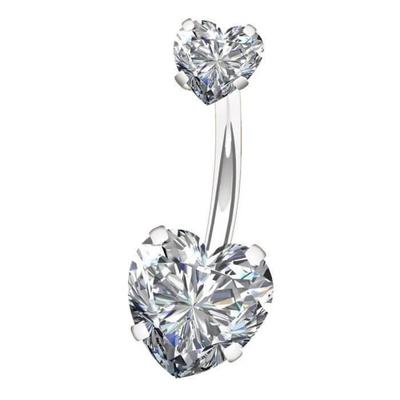 Echte CZ (Zirkonia) Herz-Bauchnabelring-Set aus Chirurgenstahl (2 Steine)