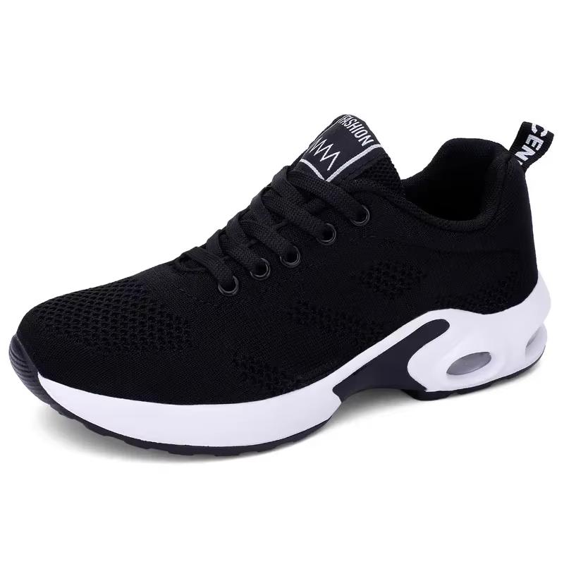 Women's Shoes Trendy Air Cushion Cushioning Running Shoes Fly Woven Mesh Breathable Design Track Field Jogging Lace Up Shoes