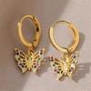 Luxury Female Rainbow Zircon Stone Butterfly Hoop Earrings Vintage Fashion Gold Color Wedding  For Women