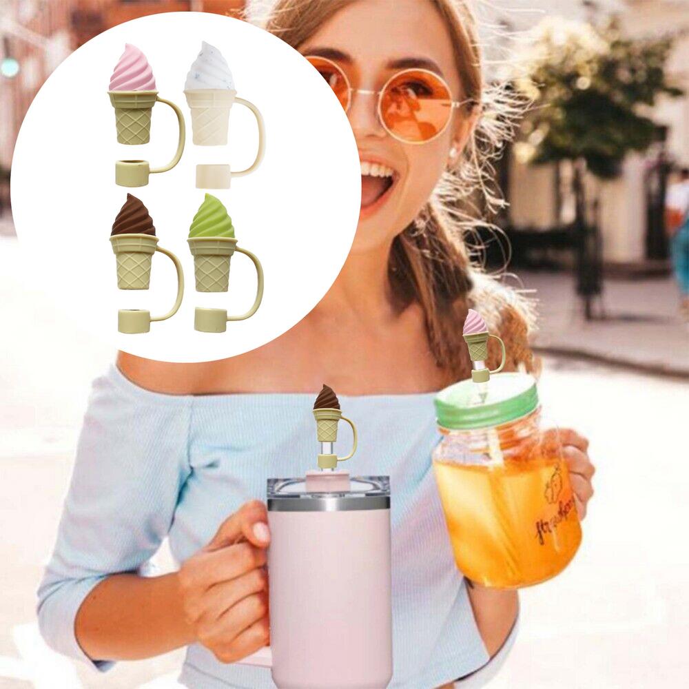 Silikon-Strohhalm-Abdeckungen 4 Stück Kegel-Strohhalm-Abdeckungen Niedliche Becher-Topper Staubdicht Wasserflaschen-Zubehör Für Partygeschenke