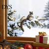 Holiday Glass Door Stickers Winter Forest Raccoon Window Cling, Static Cling Sticker with Snowy Pine Creative Animal Gift for Friends Branch,