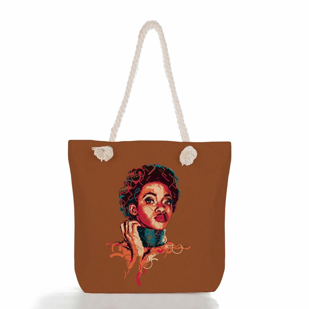 "Women's Lightweight Printed Handbags: Stylish Rope-Strap Shoulder Bags for a Versatile Beach Look"