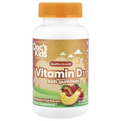 Doc'S Kids, Vitamin D3 Kinder-Gummibärchen, Natürliche Frucht, 25 µg (1.000 IE), Natürliche Fruchtpektin-Gummibärchen, 60 Stück