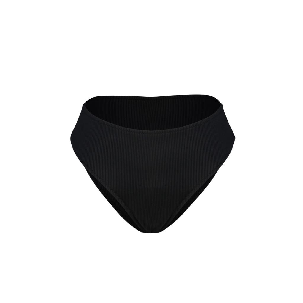 Black Textured High Waist Bikini Bottom Tbess23ba00128