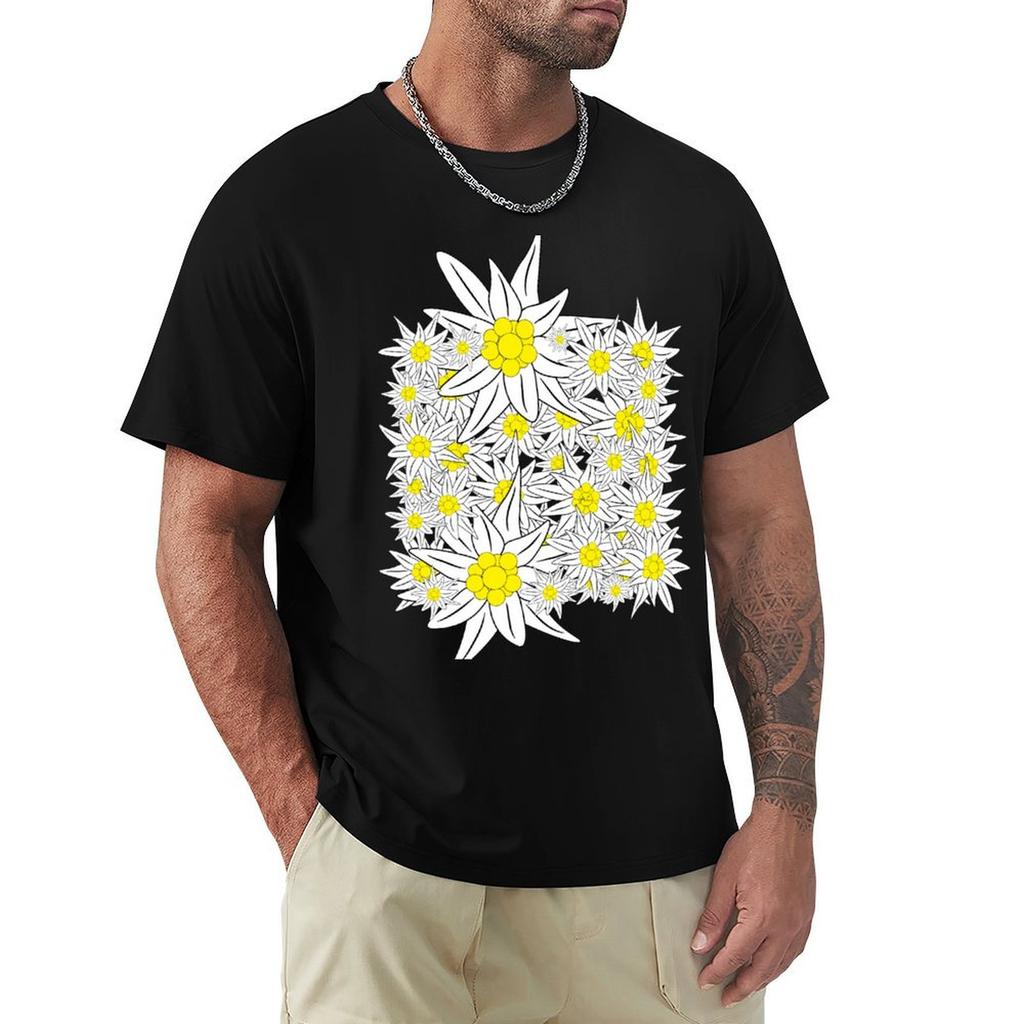 Edelweiss Pattern T-Shirt Graphic T Shirts Kawaii Clothes Animal Prinfor Boys Designer Shirts T Shirt Men Cotton