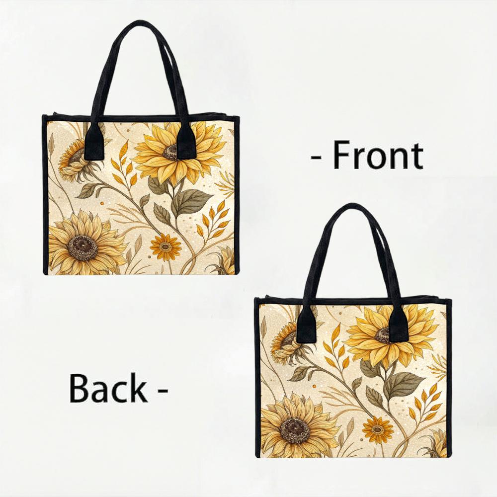 Vintage Sunflower Print Tote Bag Casual Large Capacity Daily Shopping Handbag