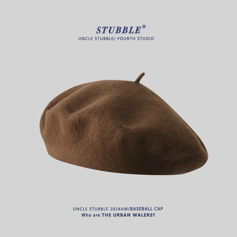 Autumn and Winter Wool Berets for Girls Artistic and Retro Versatile Painter Hats Solid Color Flower Bud Hats