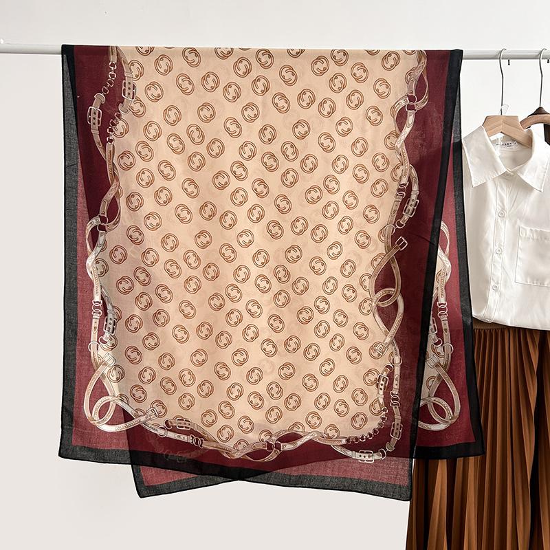 Simple chain printed silk scarf women's fashion high-end gift spring and autumn trend warm scarf