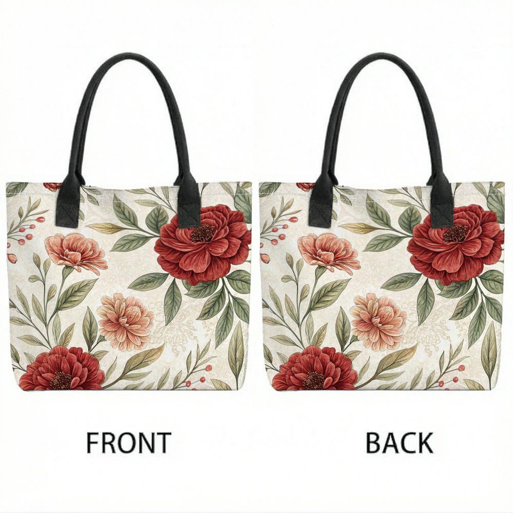  Vintage Floral Printed Large Capacity Tote Bag Casual Daily Shoulder Bag For Women Shopping Travel Use