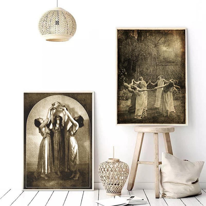 Witch Cooking Vintage Halloween Photos Posters and Prints Wizardry Wall Art Canvas Painting Modern Kitchen Decoration Pictures