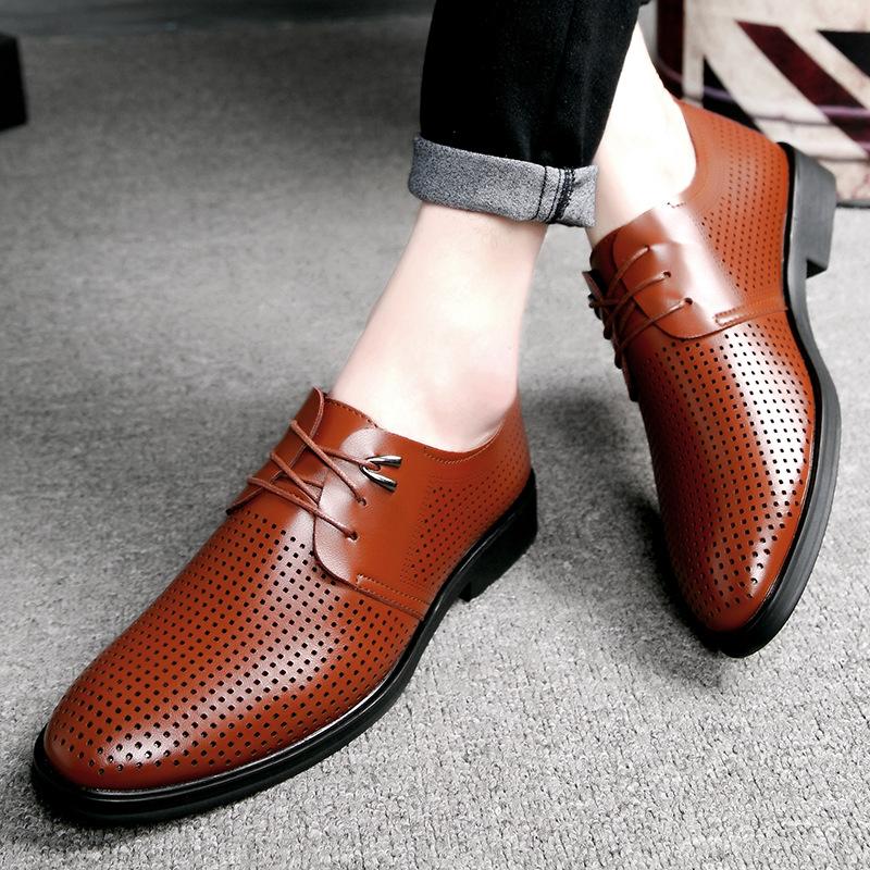 

Summer breathable hollow cool leather shoes men s summer breathable shoes British soft sole business dress leather shoes men 44 коричневий