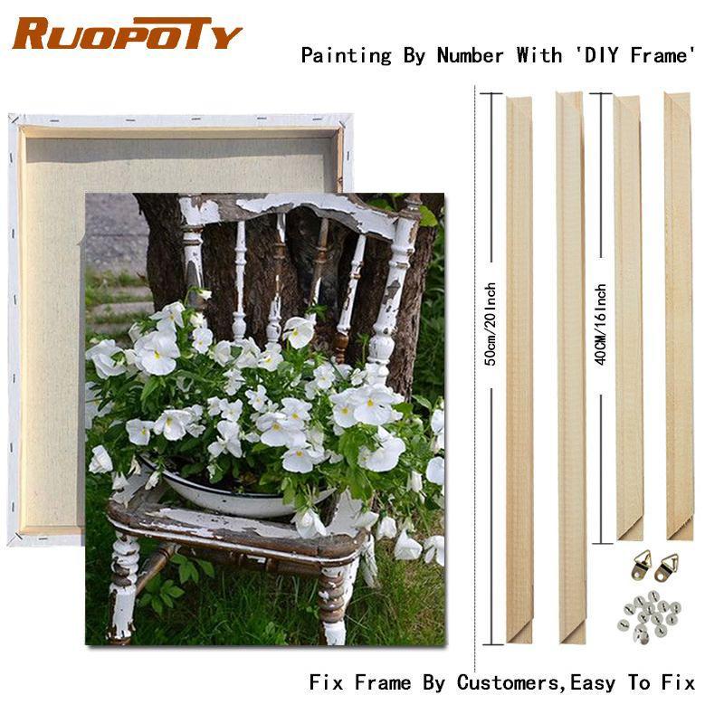 RUOPOTY DIY Frame Painting By Numbers Flower Acrylic On Canvas Wall Art Picture By Numbers For Living Room
