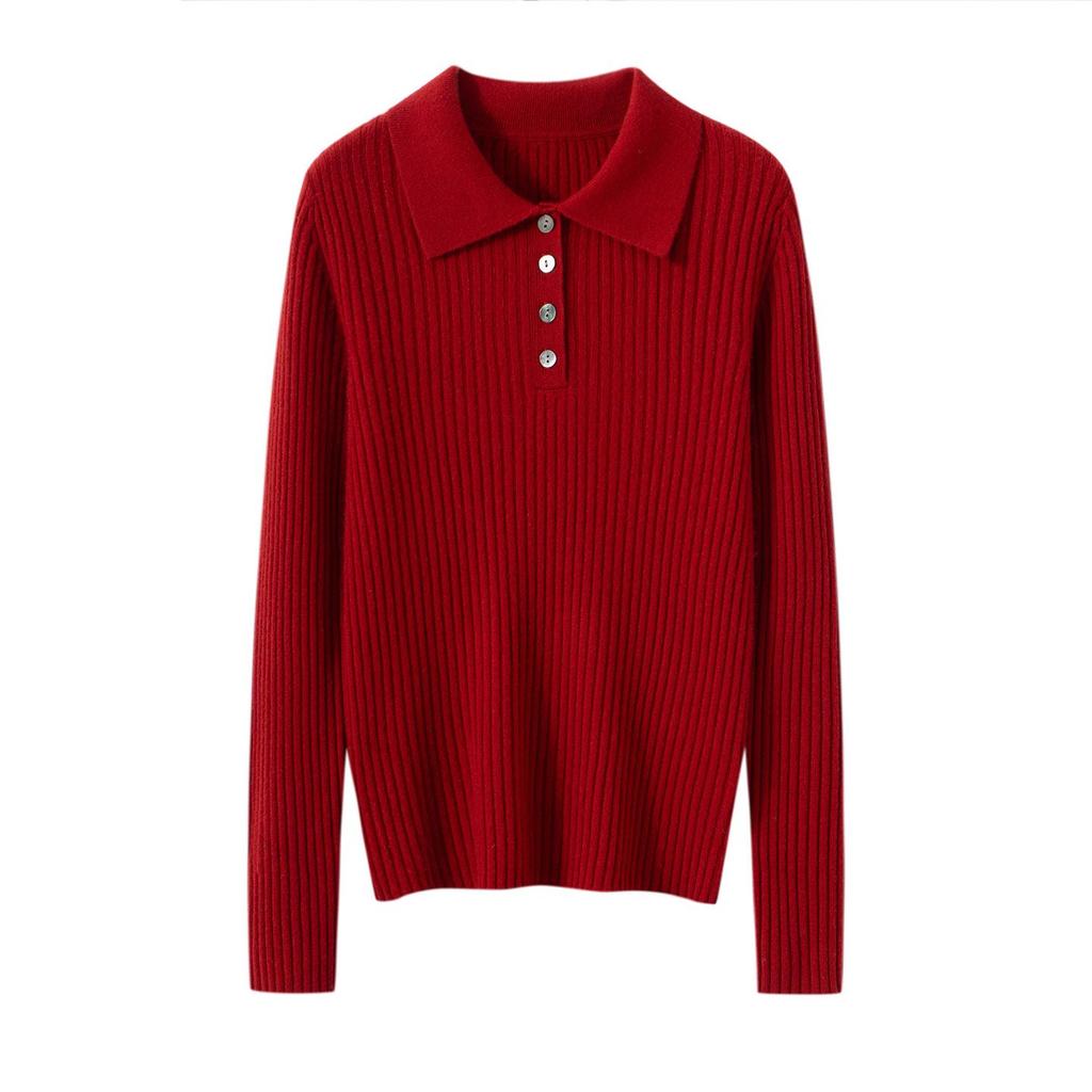 Women's Slim-Fit Polo Collar Cashmere Knit Sweater for Fall/Winter