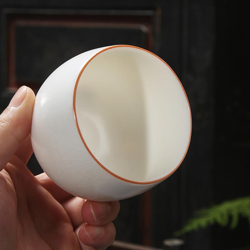 White Jade Ru Kiln Tea Ru Porcelain Can Be Nurtured with Crackle Dragon Egg Tasting Cup Large Capacity Ceramic
