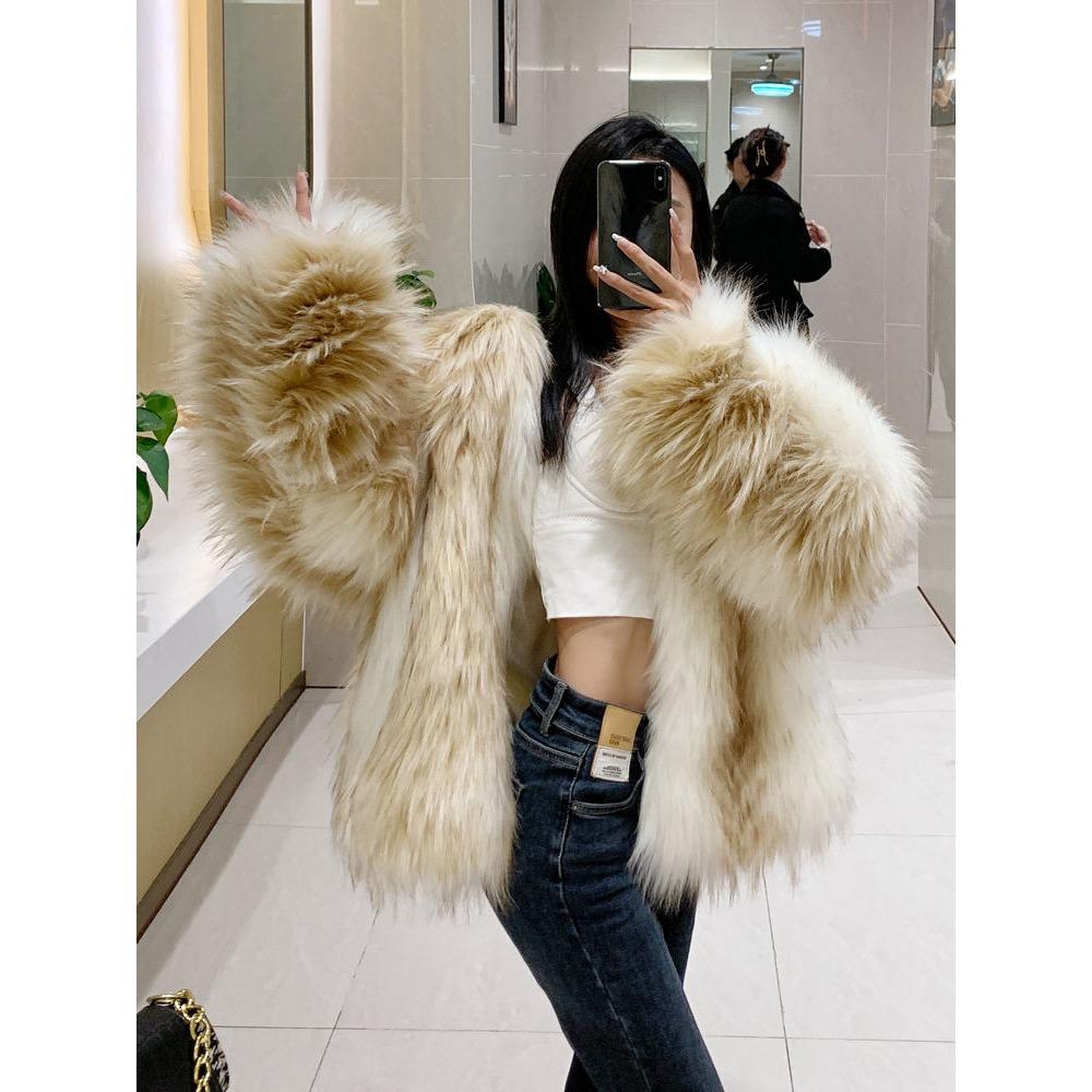 Premium Autumn and Winter New White Woven Environmentally Friendly Fox Fur Coat Women's Medium and Long Coat