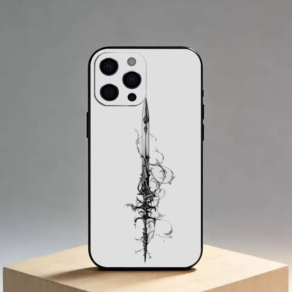 The Sword Creative Pattern   Phone Case For iPhone 17,16,15,14,13,12,11 Plus,Pro Max,XS,Soft Silicone Black Cover