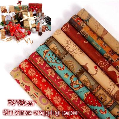 1Rolls Retro Christmas Gift Wrapping Paper Tree Snowflake Holiday Xmas Packing Decor
