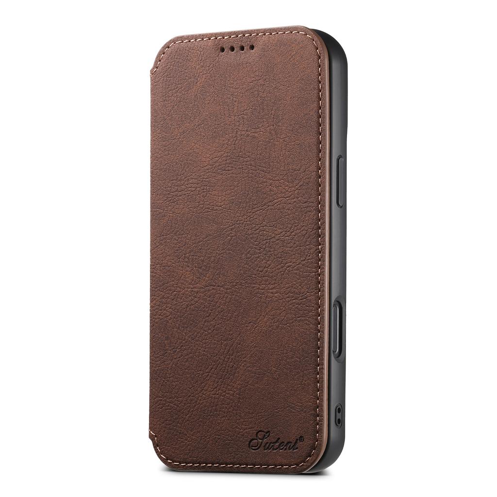 SUTENI J06 For iPhone 16 Pro Case Litchi Texture Leather Wallet Phone Shell Compatible with MagSafe