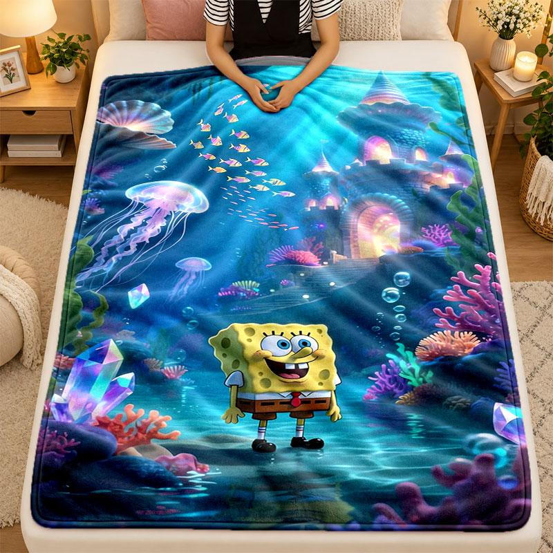 Flannel BlanketSpongeBob Football Warm Soft Throw Blanket for Indoor Sofa Bed Living Room Use