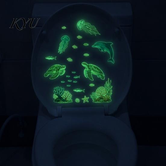 Décorations Murales Corail PVC Thème Océanique Luminescent dans le Noir Autocollants Siège de Toilette, Autocollants Vie Marine Imperméables pour Décoration de Salle de Bain Monde Sous-Marin,
