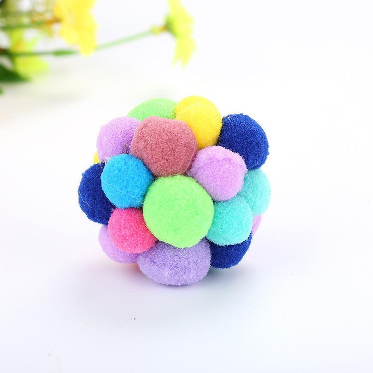 Colorful Handmade Bell Elastic Ball Pet Toy Set Durable Plush Ball For Cats