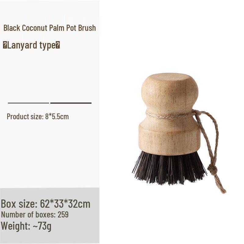 Natural Wood & Sisal Pot Cleaning Brush - Short Handle Coconut Palm Decontamination Tool for Kitchen Use