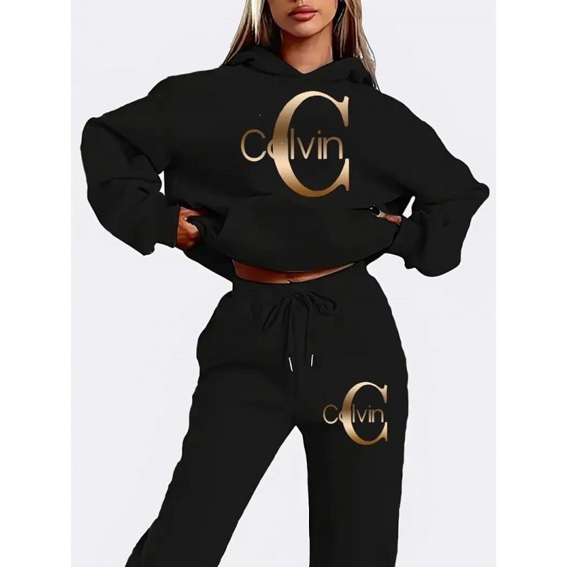 Womens Casual Hooded Sweatshirt Pants Set Winter Warm Fleece Lined Sporty Outfit Korean Style