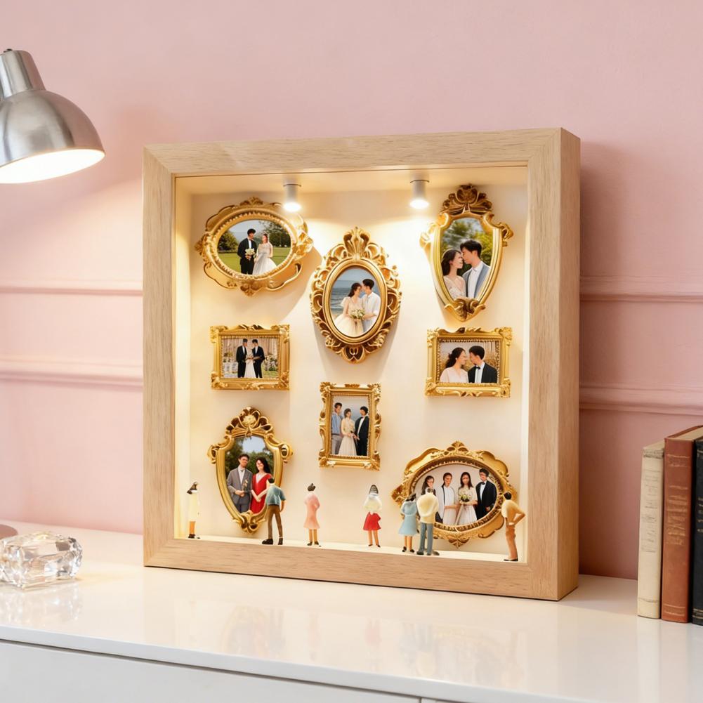 Custom Picture Frame Diy Mini Museum Silhouette Box Kit with Light Custom Memory Display Frame Gold Miniature for Anniversary