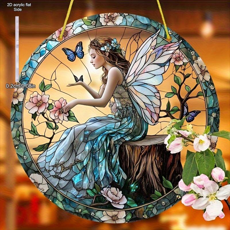 Bohemian Flower Fairy Sun Catcher - Vibrant Floral & Butterfly Acrylic Wall Art, Fairy Garden Decor for Outside, Whimsical Design, Nurseries, Vinta