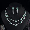 Light High-End Emerald Double-Layer Retro Necklace Earrings Set Luxury Zircon Collarbone Chain Set Chain