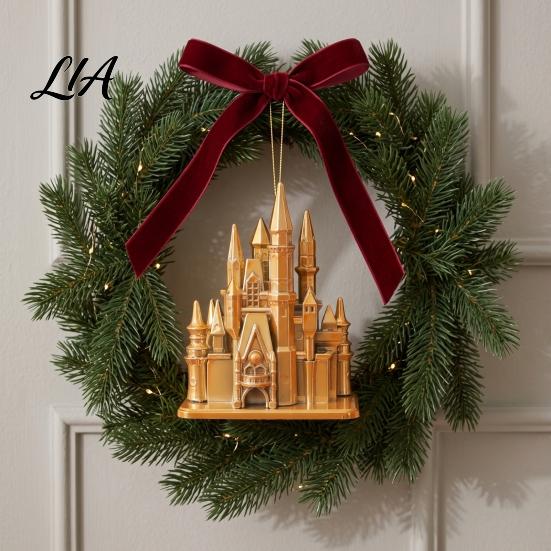 Unique Christmas Gift Decorations Castle Ornament, 3D Electroplating Tree Hanging DIY Holiday Scene Settings Decoration, Electroplated Plastic Pendant