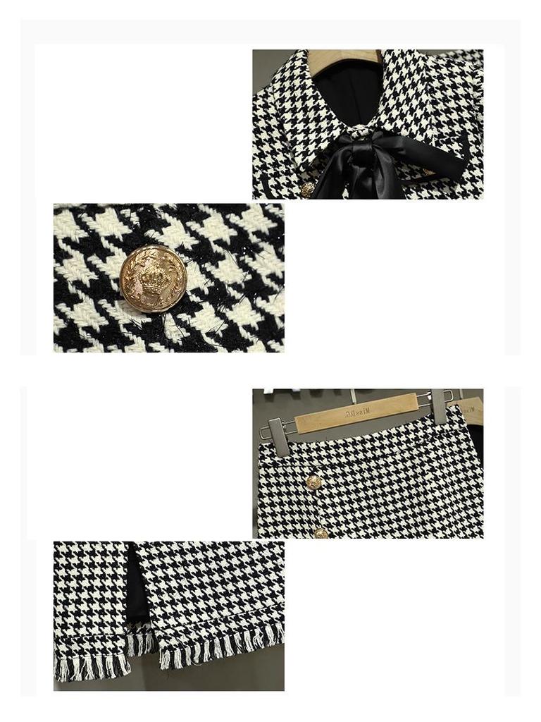 2021 Spring Houndstooth Skirt Suit: Chic Xiaoxiang Celebrity Style, Slim Fit for Women