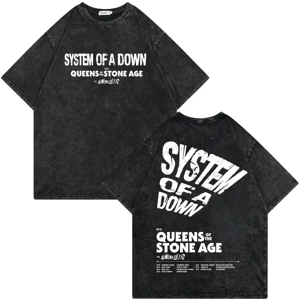 Vintage Washed System of A Down Tour 2026 T-shirt Men Women Clothing Fashion Rock T Shirt High Quality Cotton Oversized T-shirts