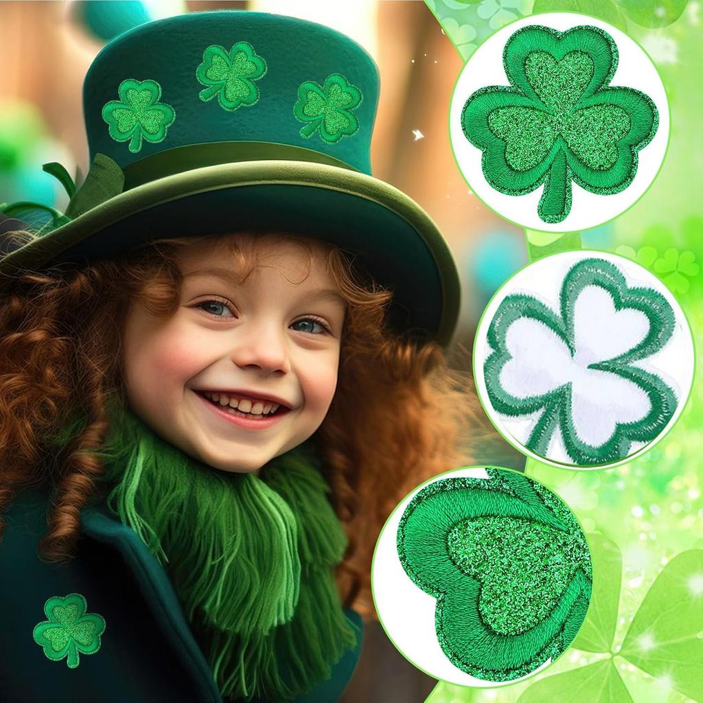 St. Patrick'S Day Embroidered Cloth Stickers Green Leaves Holiday Clothes Decorative Patches Stickers Heat Transfer