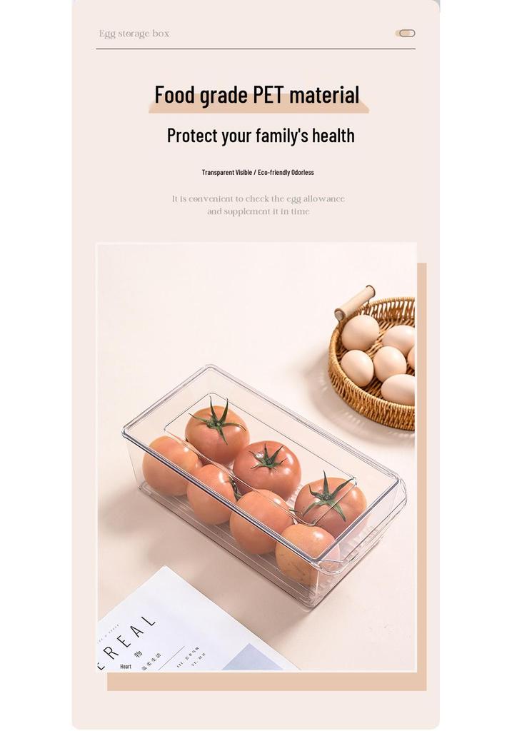 Egg Storage Box with Lid, Food-Grade Plastic, Kitchen Refrigerator Organizer