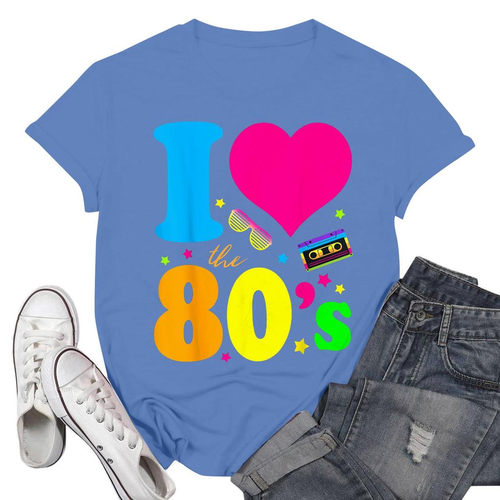 Women's Fashion Casual Days Of School Printed Short Sleeve Round Neck Pullover Tops