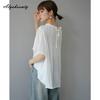 Korean Style Spring Summer Women Casual Loose Blouse Ruffled Collar White Black Pleated Blouse Batwing Sleeve Elegant Office Lady Blouse