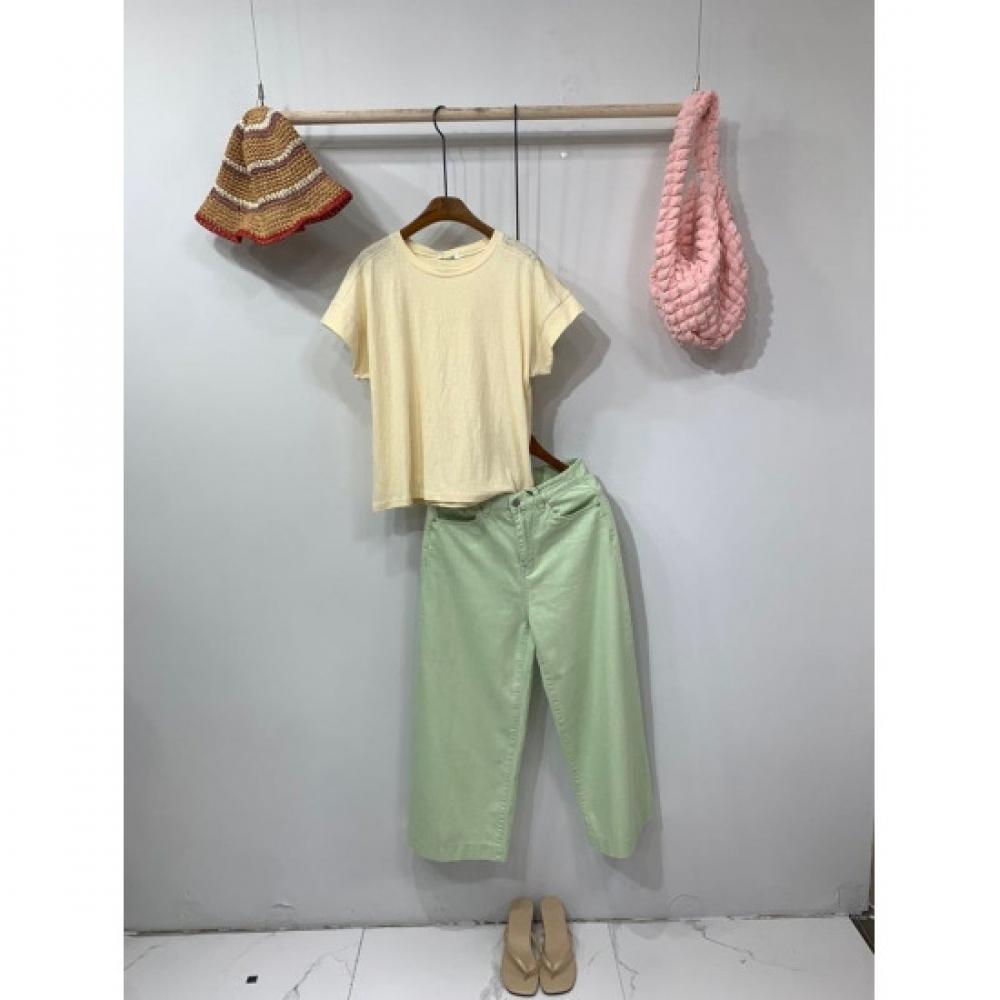 C S In The Room  Sl  Cor Ykk Zipper CatChon Denim Crop Wide pantS 2Color