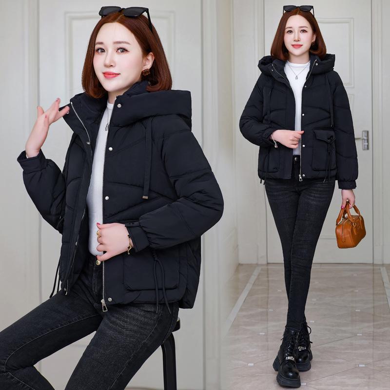 2025 casual down cotton jacket women's solid color thickened small cotton jacket hooded loose padded jacket jacket