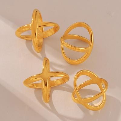 Bague ouverte géométrique tridimensionnelle en acier titane plaqué or véritable 18 carats, bague personnalisée