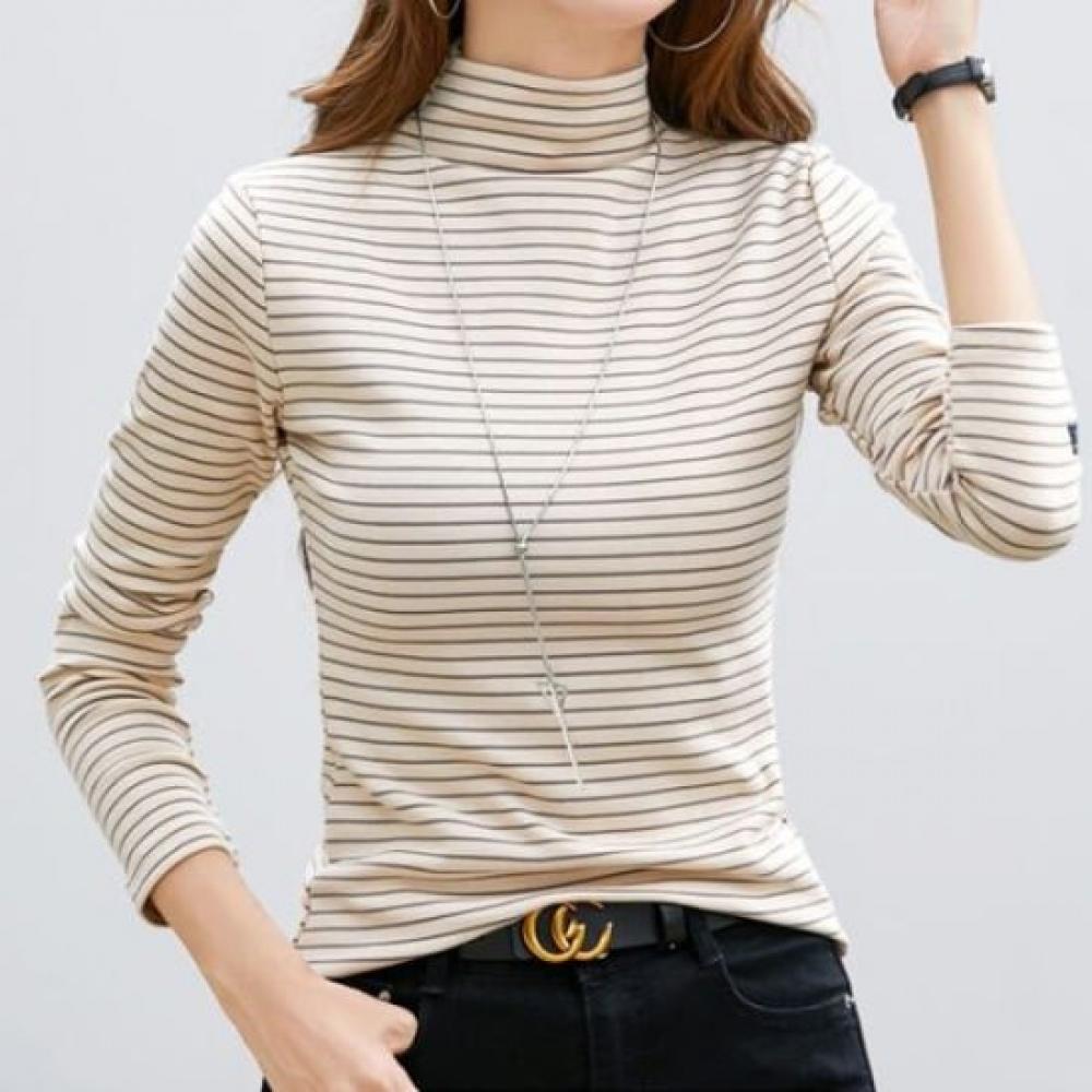 Navava Men S NT3023 STriped Mock Neck Long Sleeve T ShirT