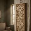 Floral Scroll Wall Plaque Medallion Design Vintage Wooden Decor Beige Brown