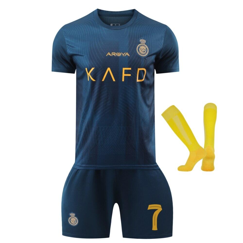 Dětský dres Saudi Ronaldo Modrý Sportovní vybavení Fanouškovská edice Fotbalový dres Prodyšný Rychleschnoucí Lehký