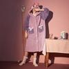 Women's Coral Fleece Hooded Pajama Set - Cute Cartoon Nightgown for Autumn/Winter