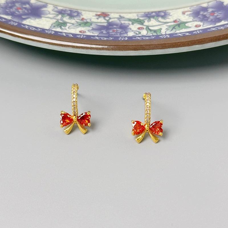 Temperament Fashion Light Luxury Bow Stud Earrings Cold Style Color Zirconium Earrings красный