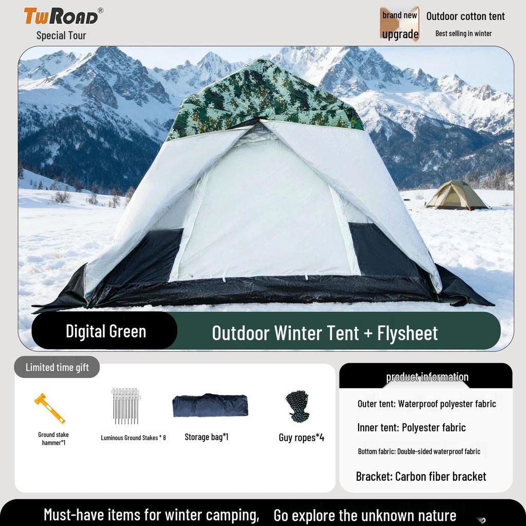 Four-Season Double-Layer Waterproof Tent with Quick-Open Design, Two Doors, Windows, and Ventilation for Camping.
