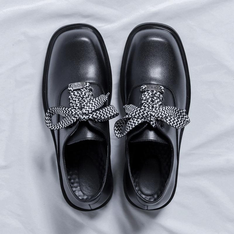 

Туфли мужские кожаные квадратные с толстой подошвой в британском стиле, дерби, высокие, деловые, с большой головкой, черные 59014-R 44 чёрный