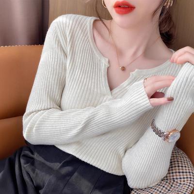 Herbst und Winter neuer schmal geschnittener V-Ausschnitt Langarm Strickpullover Herbst ausländischer Stil Pullover Damenpullover